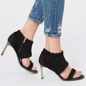 Free People Black Suede Metallic Silver Peep Toe Heels